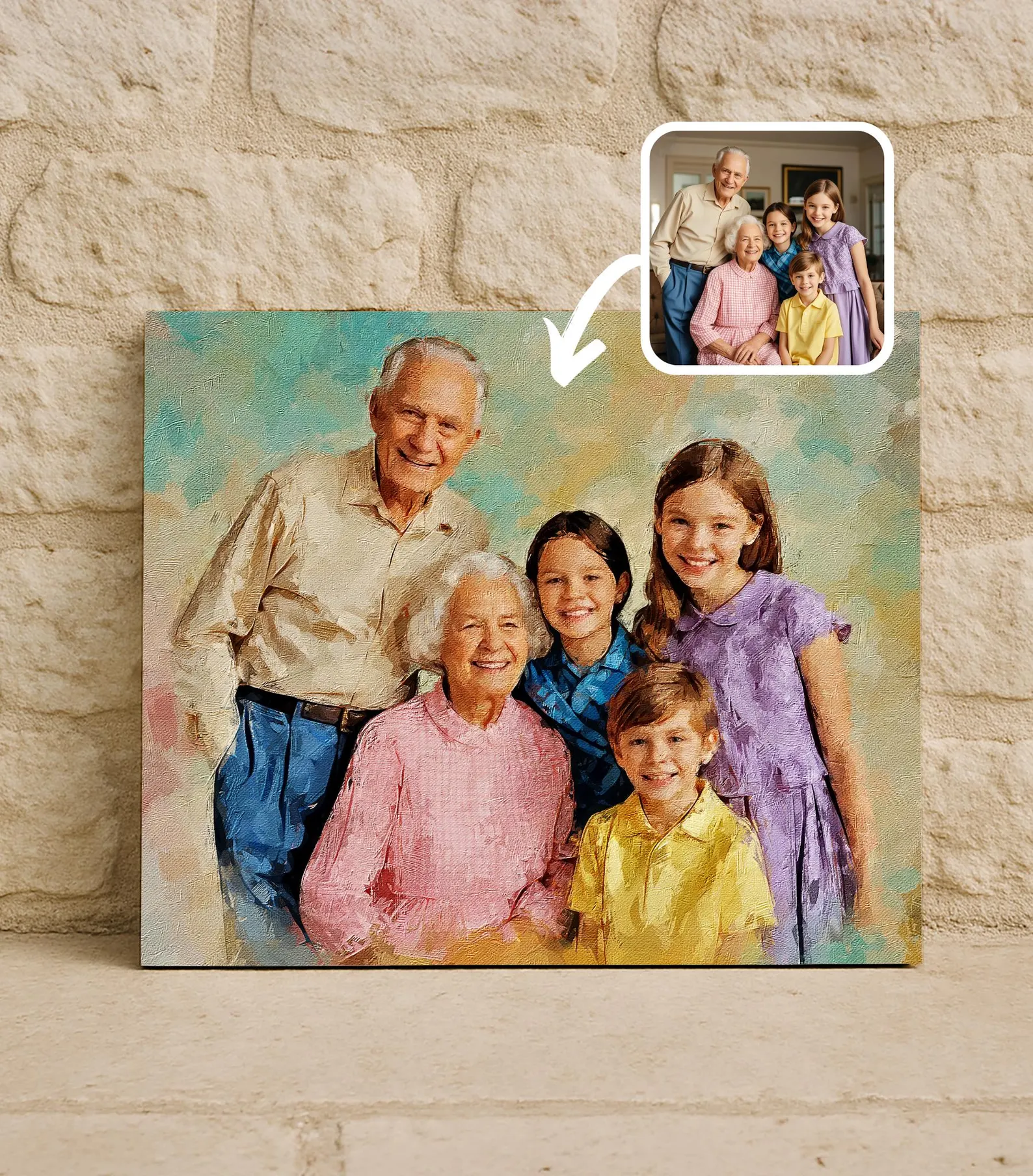 Custom family portrait of grandparents and grandchildren